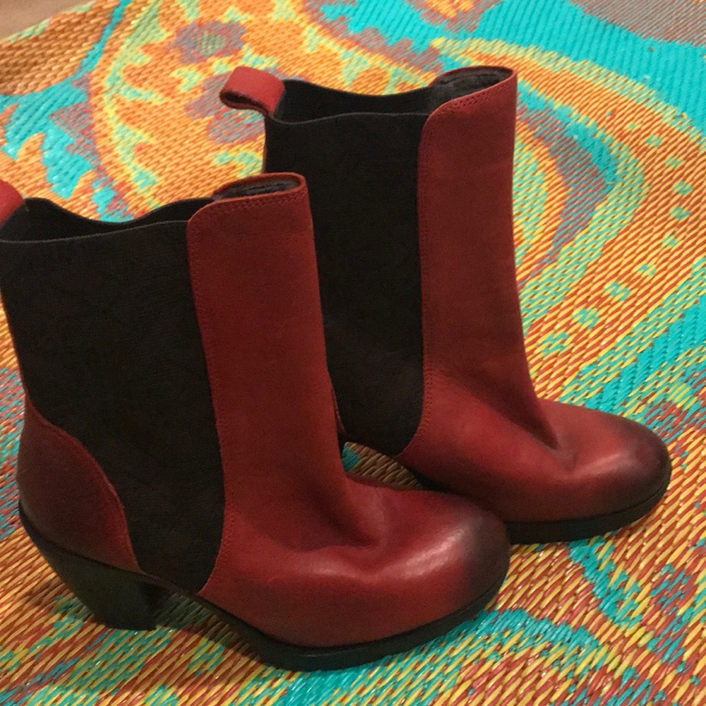 Red leather boots